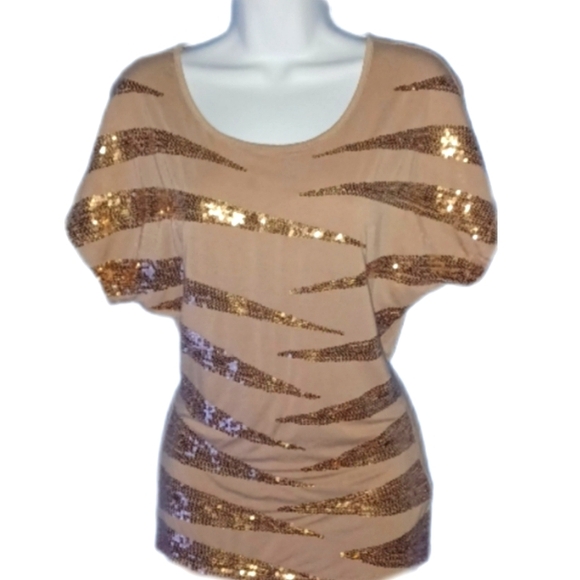 Bebe Champagne Sequin Blouse - Picture 1 of 5